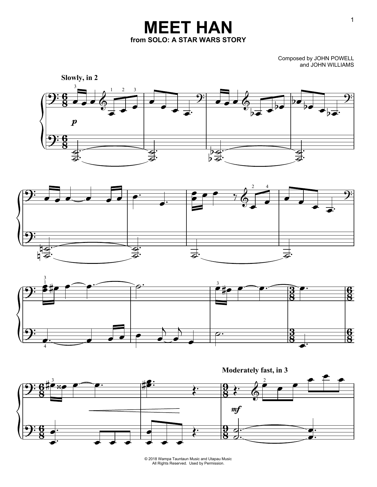 John Powell Meet Han (from Solo: A Star Wars Story) Sheet Music Notes & Chords for Easy Piano - Download or Print PDF