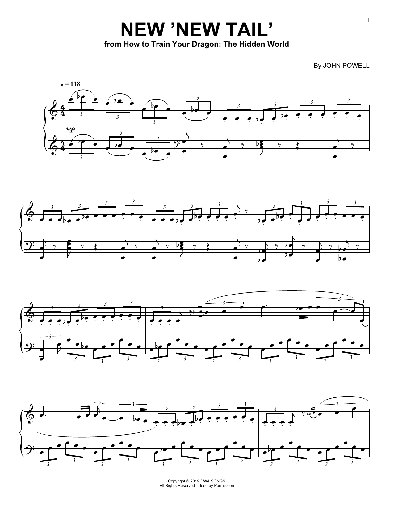 John Powell New 'New Tail' (from How to Train Your Dragon: The Hidden World) Sheet Music Notes & Chords for Piano Solo - Download or Print PDF