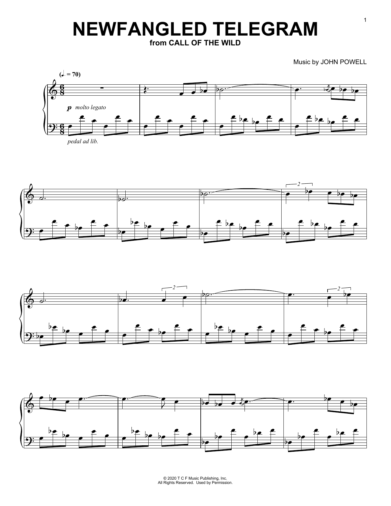 John Powell Newfangled Telegram (from The Call Of The Wild) (arr. Batu Sener) Sheet Music Notes & Chords for Piano Solo - Download or Print PDF