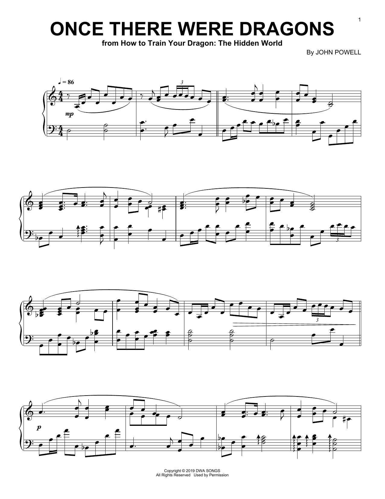 John Powell Once There Were Dragon (from How to Train Your Dragon: The Hidden World) Sheet Music Notes & Chords for Piano Solo - Download or Print PDF
