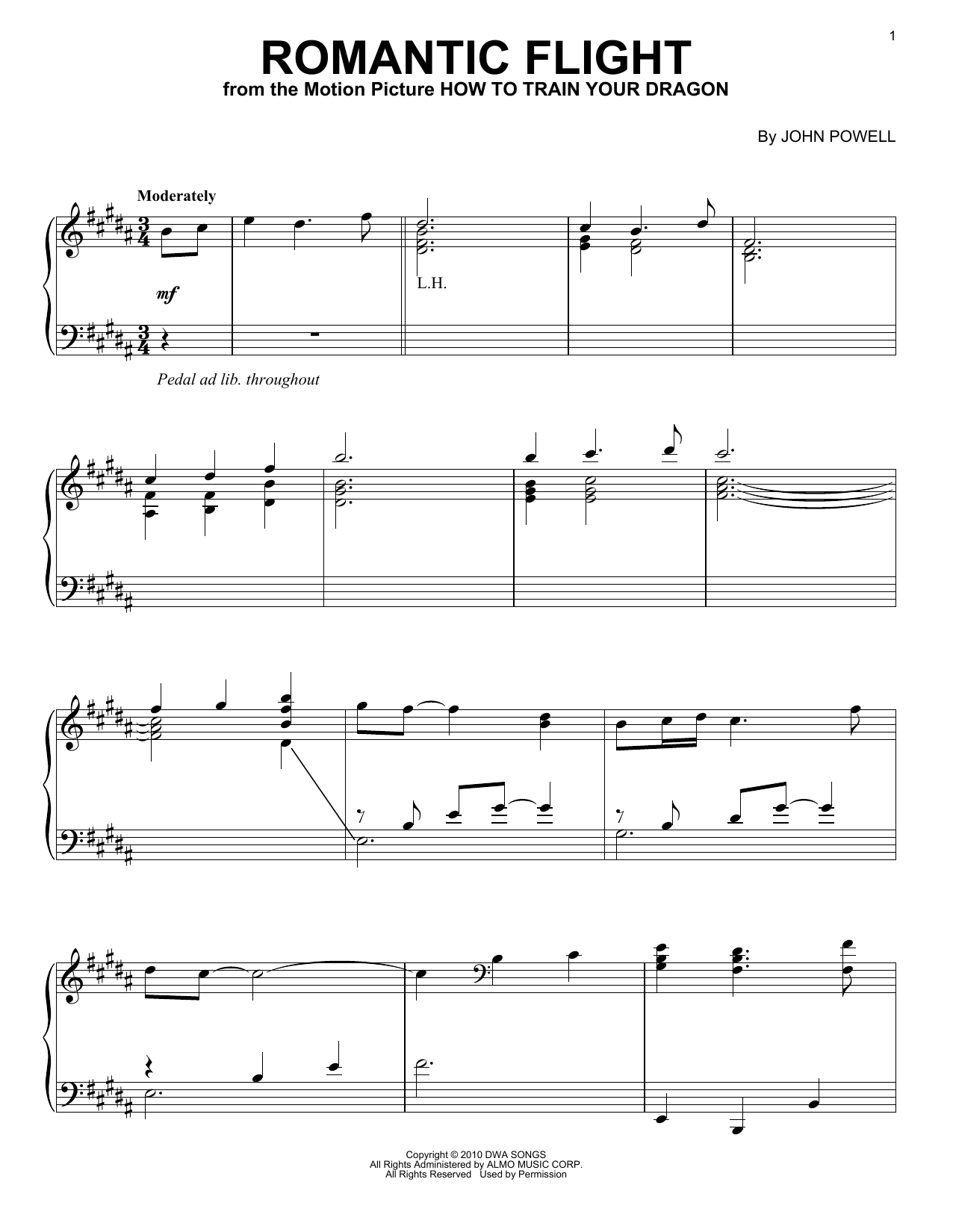 John Powell Romantic Flight (from How to Train Your Dragon) Sheet Music Notes & Chords for Piano - Download or Print PDF