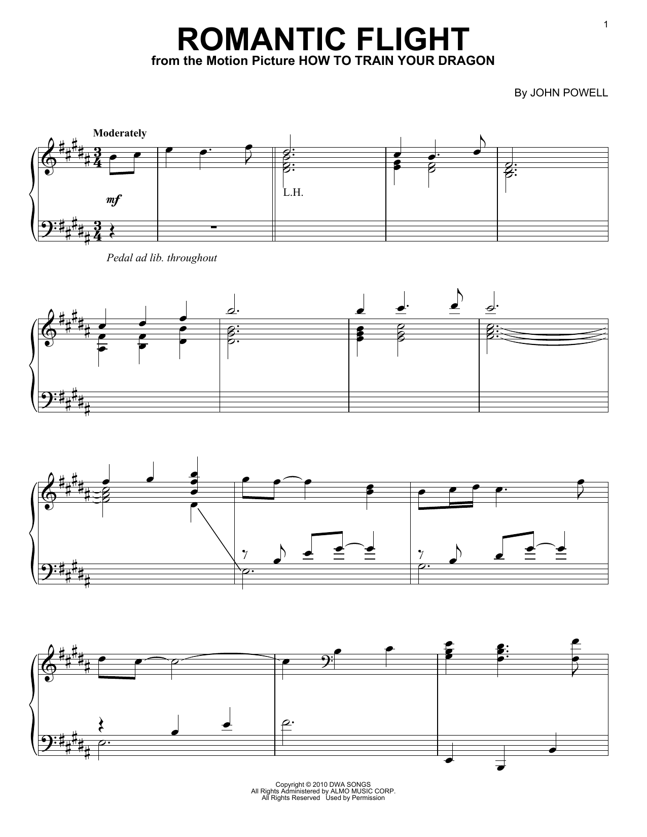 John Powell Romantic Flight (from How to Train Your Dragon) Sheet Music Notes & Chords for Easy Piano - Download or Print PDF
