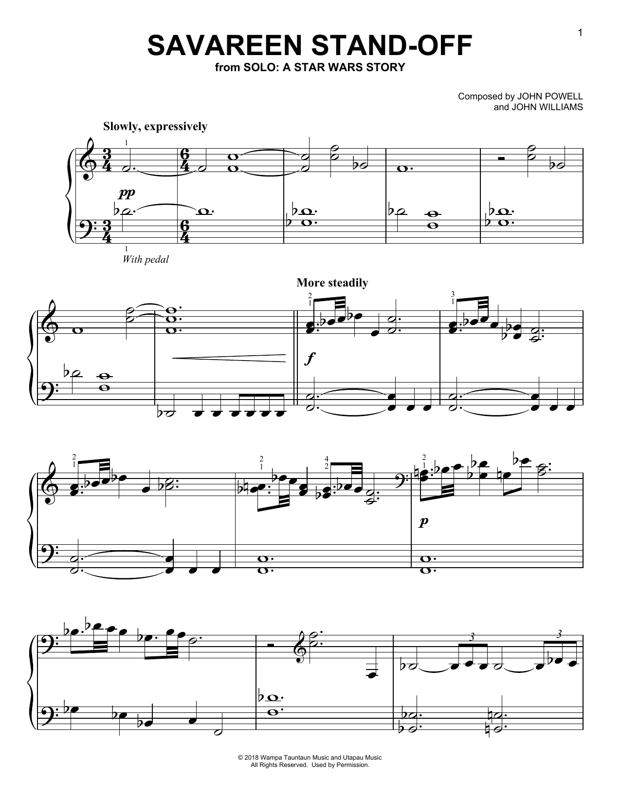 John Powell Savareen Stand-Off (from Solo: A Star Wars Story) Sheet Music Notes & Chords for Piano - Download or Print PDF