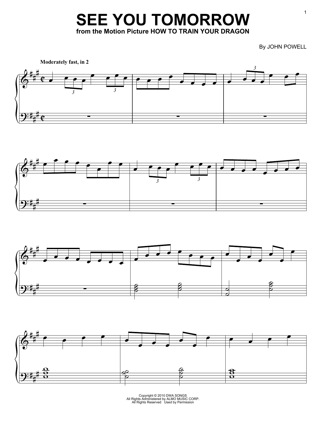 John Powell See You Tomorrow (from How to Train Your Dragon) Sheet Music Notes & Chords for Piano - Download or Print PDF