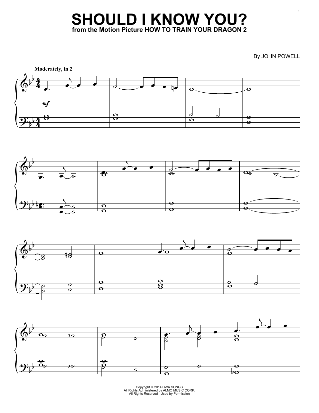 John Powell Should I Know You? (from How to Train Your Dragon) Sheet Music Notes & Chords for Piano - Download or Print PDF
