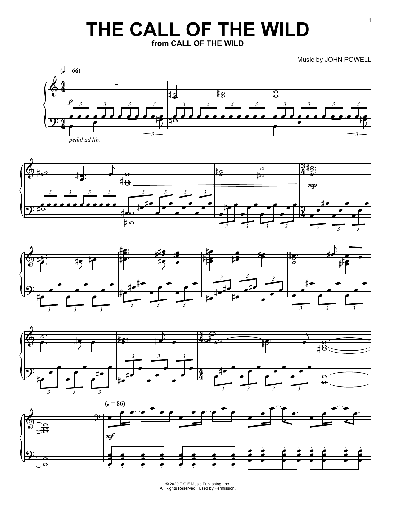 John Powell The Call Of The Wild (from The Call Of The Wild) (arr. Batu Sener) Sheet Music Notes & Chords for Piano Solo - Download or Print PDF