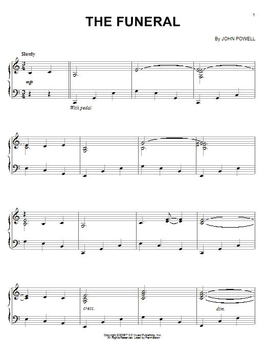 John Powell The Funeral Sheet Music Notes & Chords for Piano - Download or Print PDF