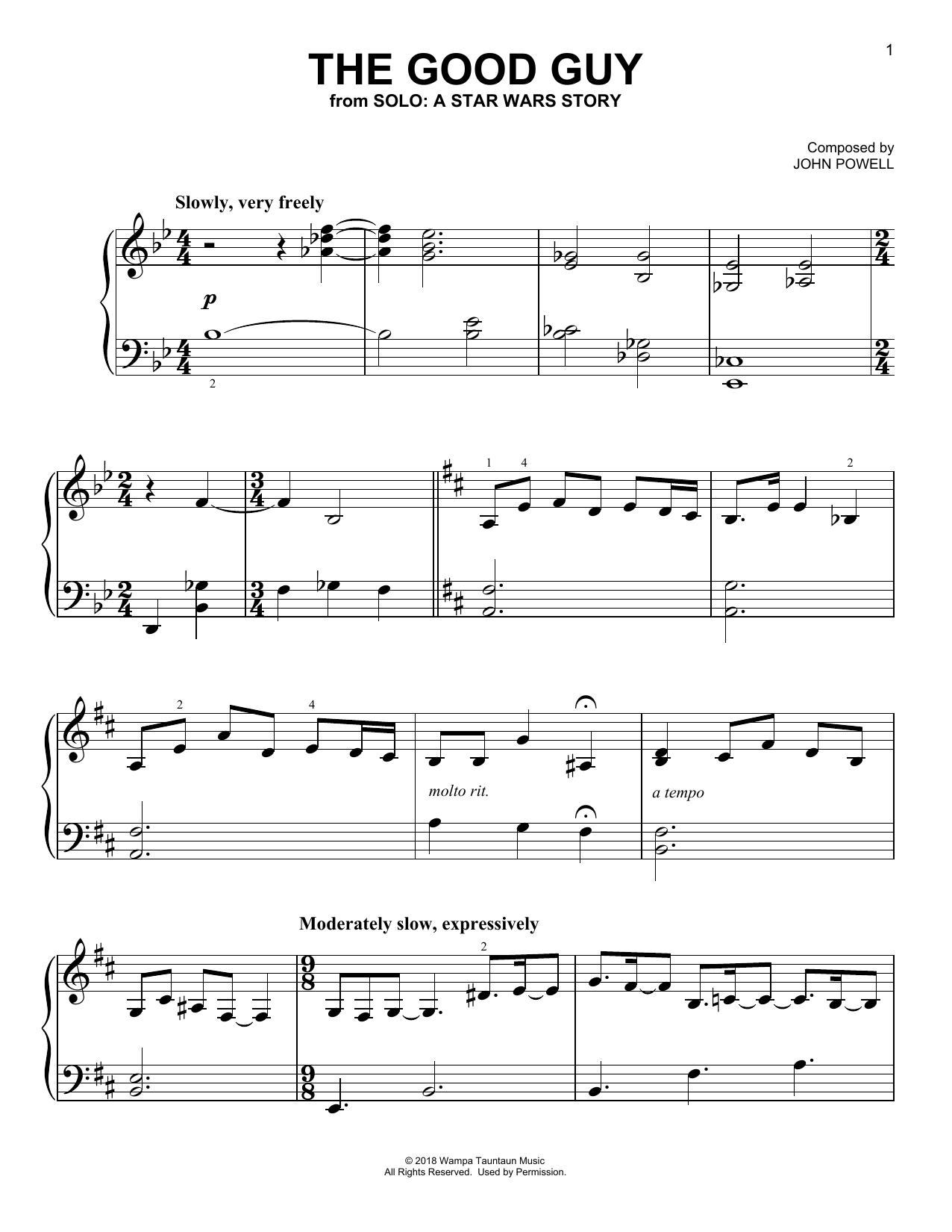 John Powell The Good Guy (from Solo: A Star Wars Story) Sheet Music Notes & Chords for Easy Piano - Download or Print PDF