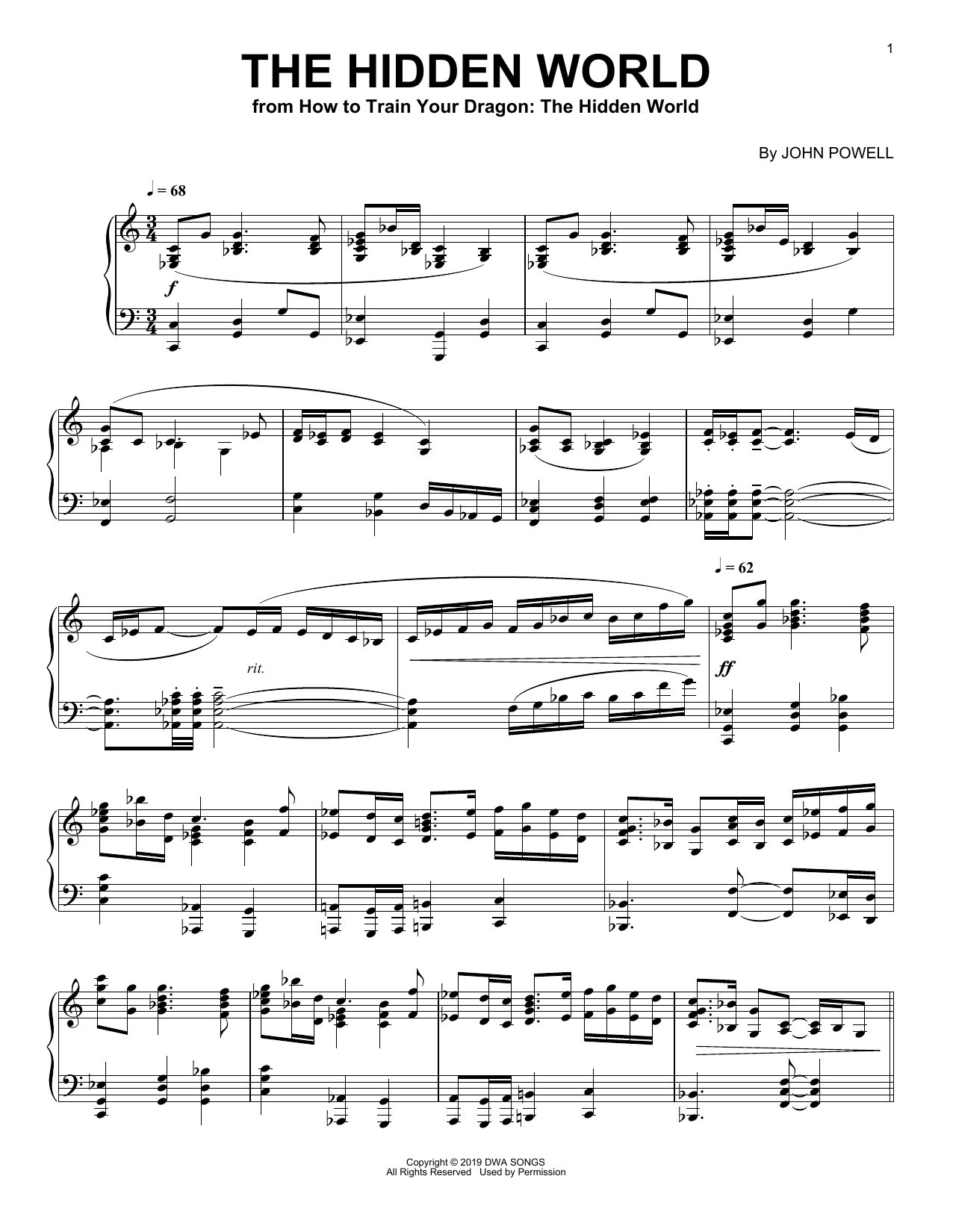 John Powell The Hidden World (from How To Train Your Dragon: The Hidden World) Sheet Music Notes & Chords for Big Note Piano - Download or Print PDF