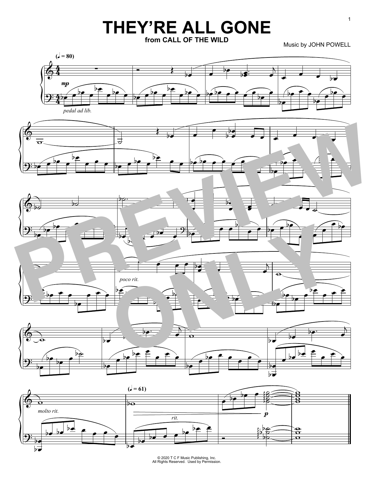 John Powell They're All Gone (from The Call Of The Wild) (arr. Batu Sener) Sheet Music Notes & Chords for Piano Solo - Download or Print PDF