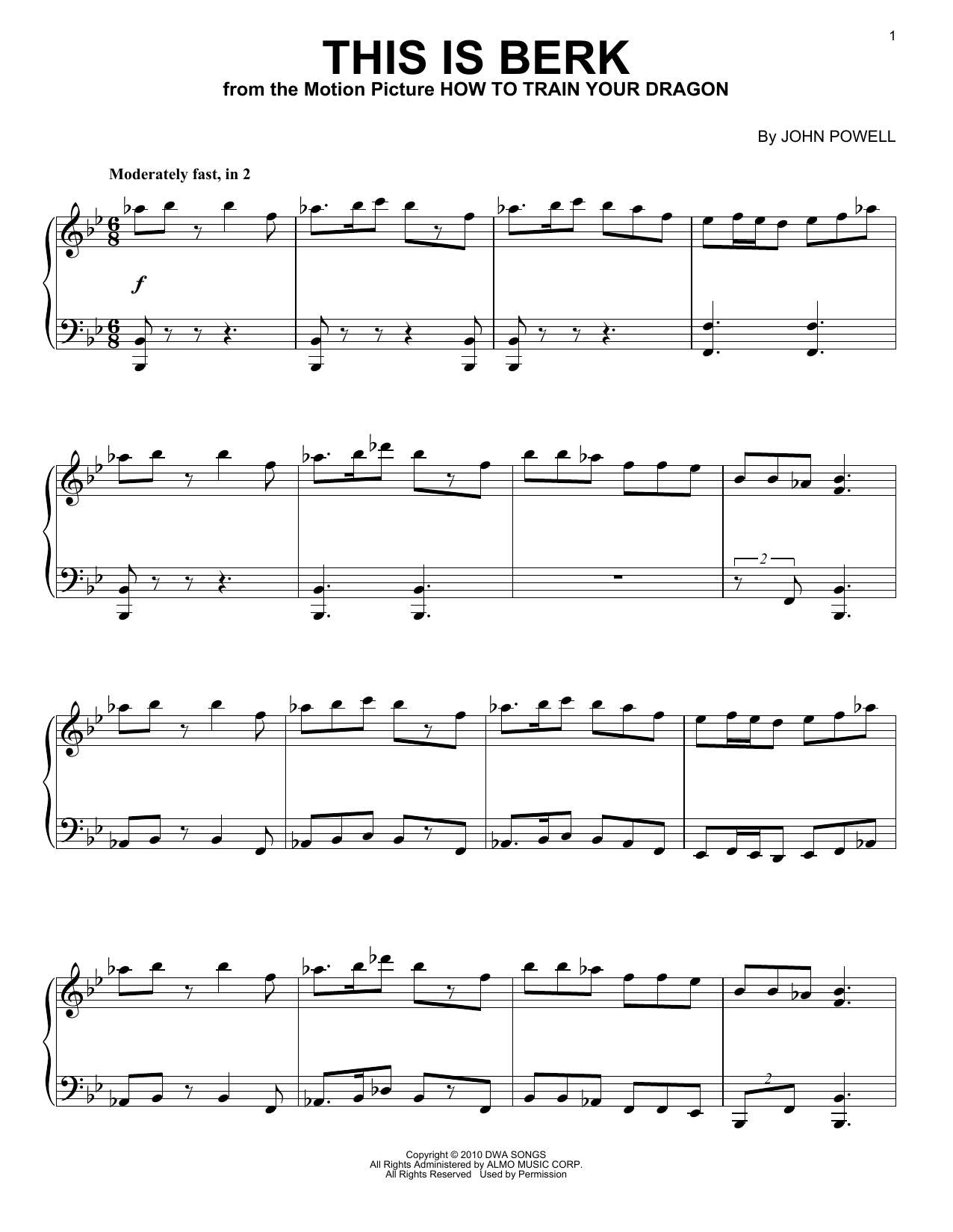 John Powell This Is Berk (from How To Train Your Dragon) Sheet Music Notes & Chords for Easy Piano - Download or Print PDF