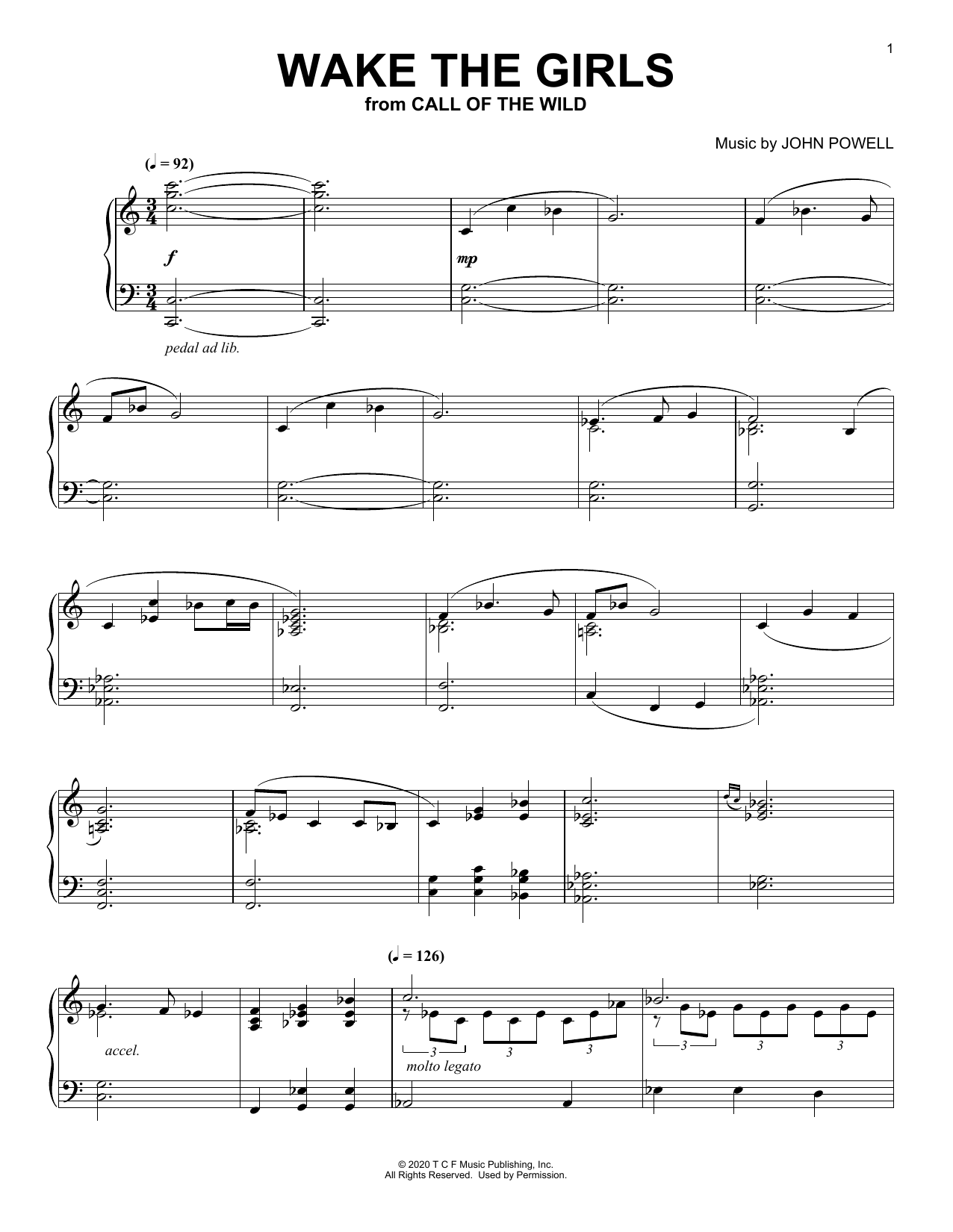 John Powell Wake The Girls (from The Call Of The Wild) (arr. Batu Sener) Sheet Music Notes & Chords for Piano Solo - Download or Print PDF