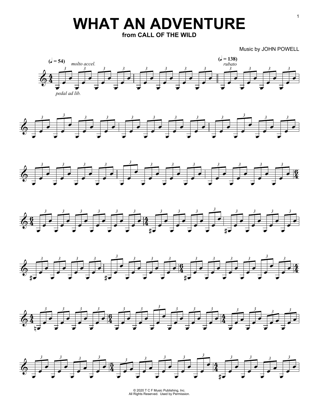 John Powell What An Adventure (from The Call Of The Wild) (arr. Batu Sener) Sheet Music Notes & Chords for Piano Solo - Download or Print PDF