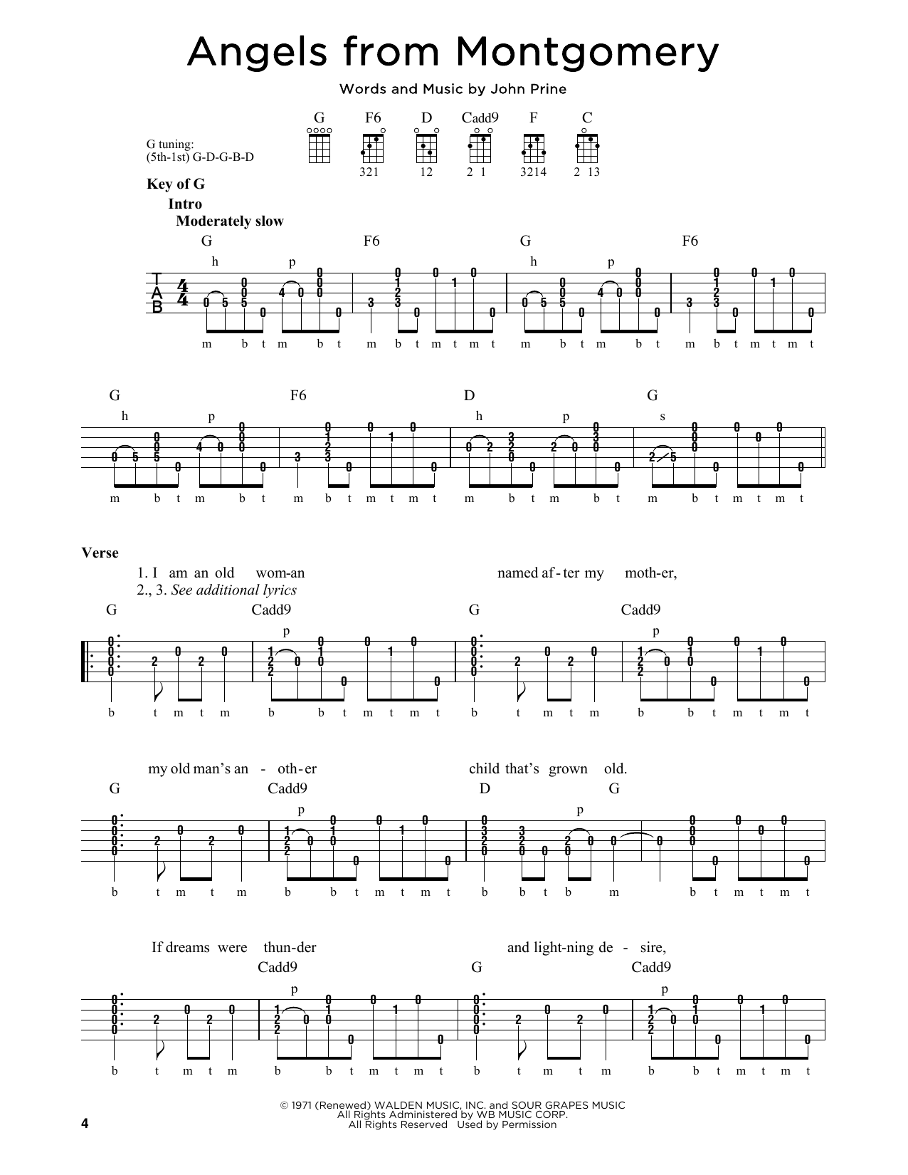 John Prine Angels From Montgomery Sheet Music Notes & Chords for Ukulele - Download or Print PDF