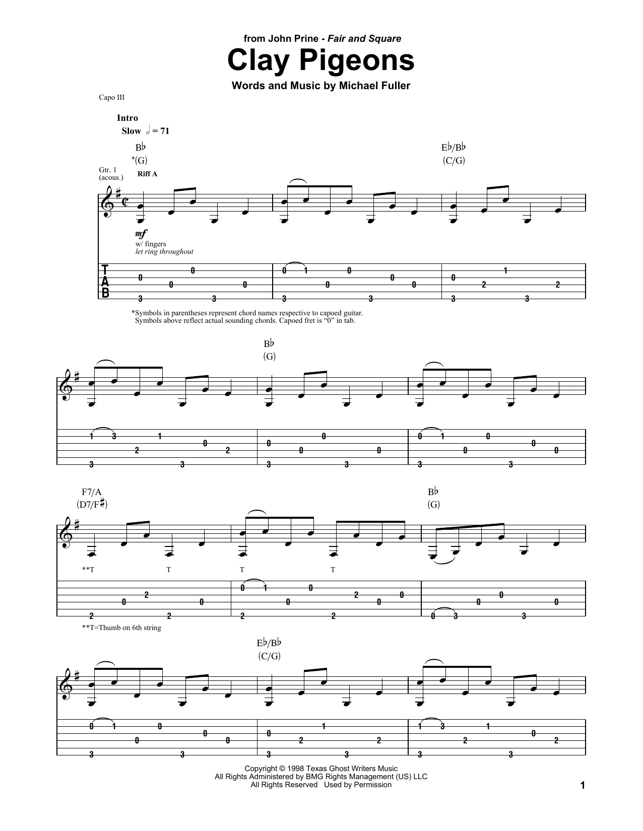 John Prine Clay Pigeons Sheet Music Notes & Chords for Piano, Vocal & Guitar (Right-Hand Melody) - Download or Print PDF