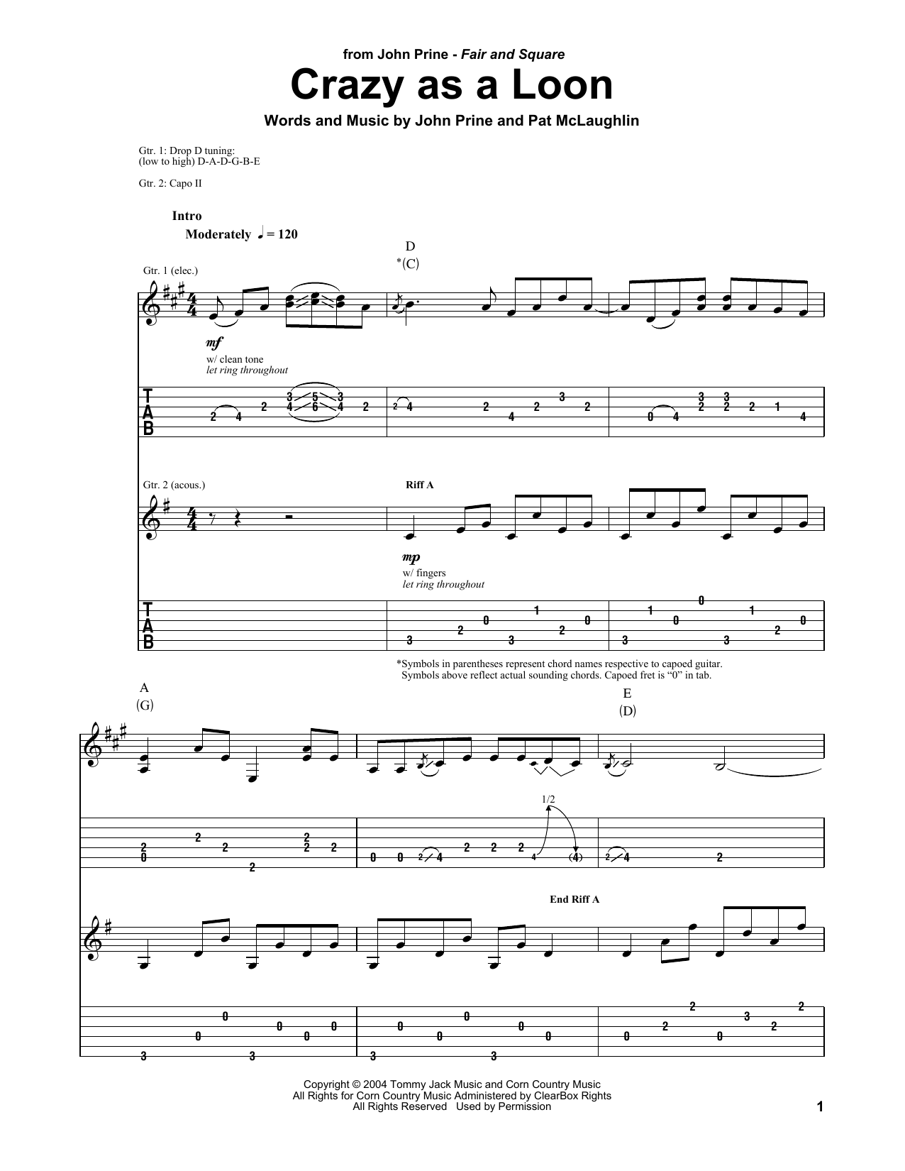 John Prine Crazy As A Loon Sheet Music Notes & Chords for Guitar Tab Play-Along - Download or Print PDF