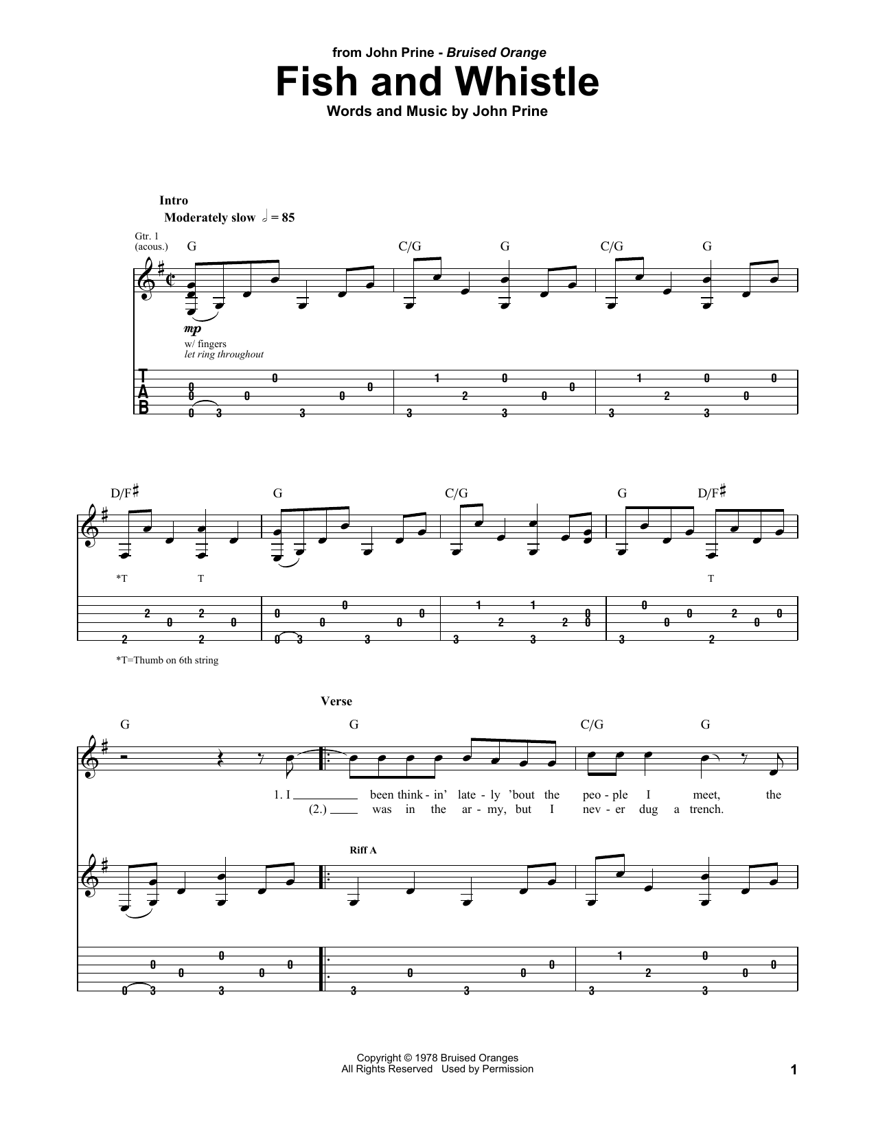 John Prine Fish And Whistle Sheet Music Notes & Chords for Piano, Vocal & Guitar (Right-Hand Melody) - Download or Print PDF