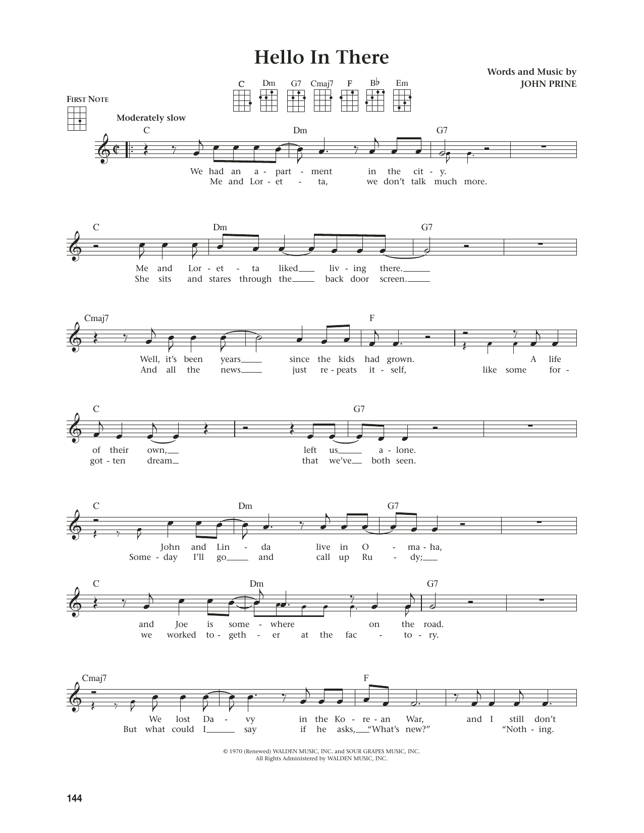 John Prine Hello In There (from The Daily Ukulele) (arr. Jim Beloff) Sheet Music Notes & Chords for Ukulele - Download or Print PDF