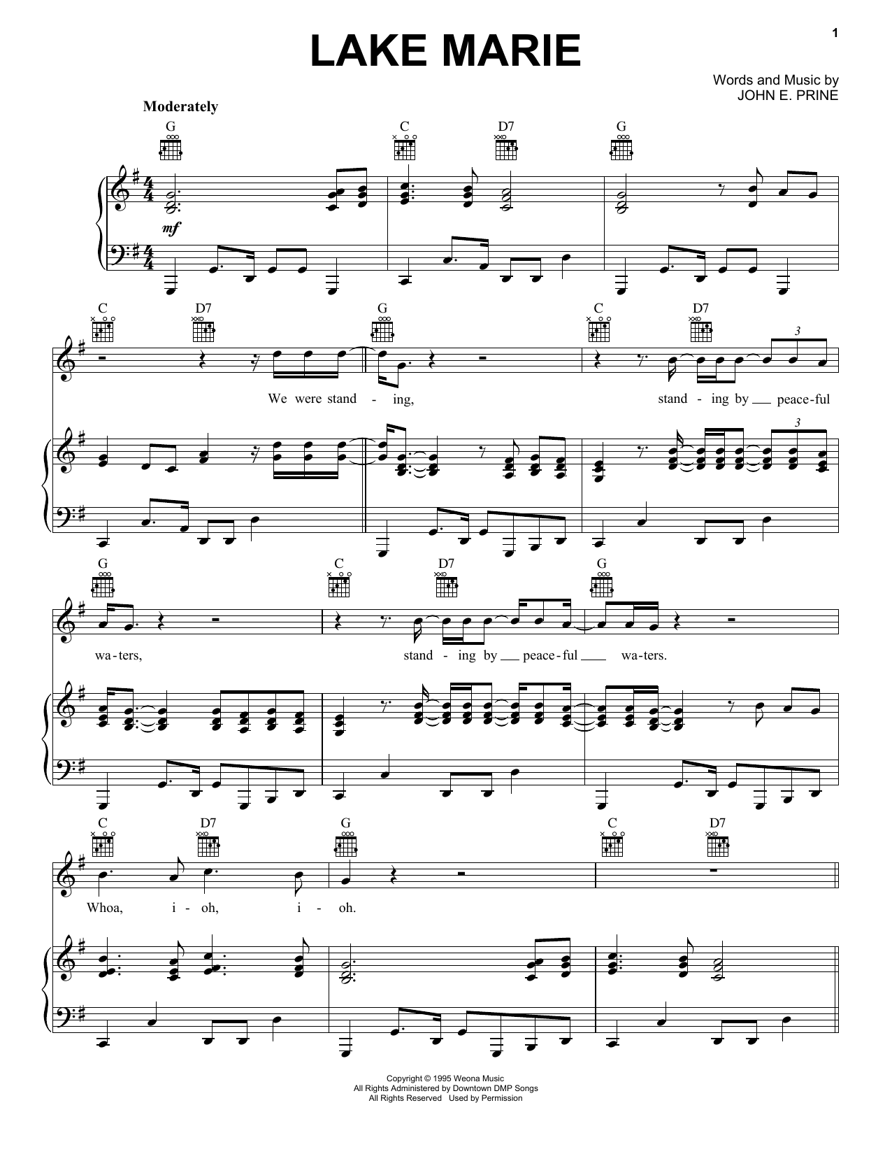 John Prine Lake Marie Sheet Music Notes & Chords for Piano, Vocal & Guitar (Right-Hand Melody) - Download or Print PDF