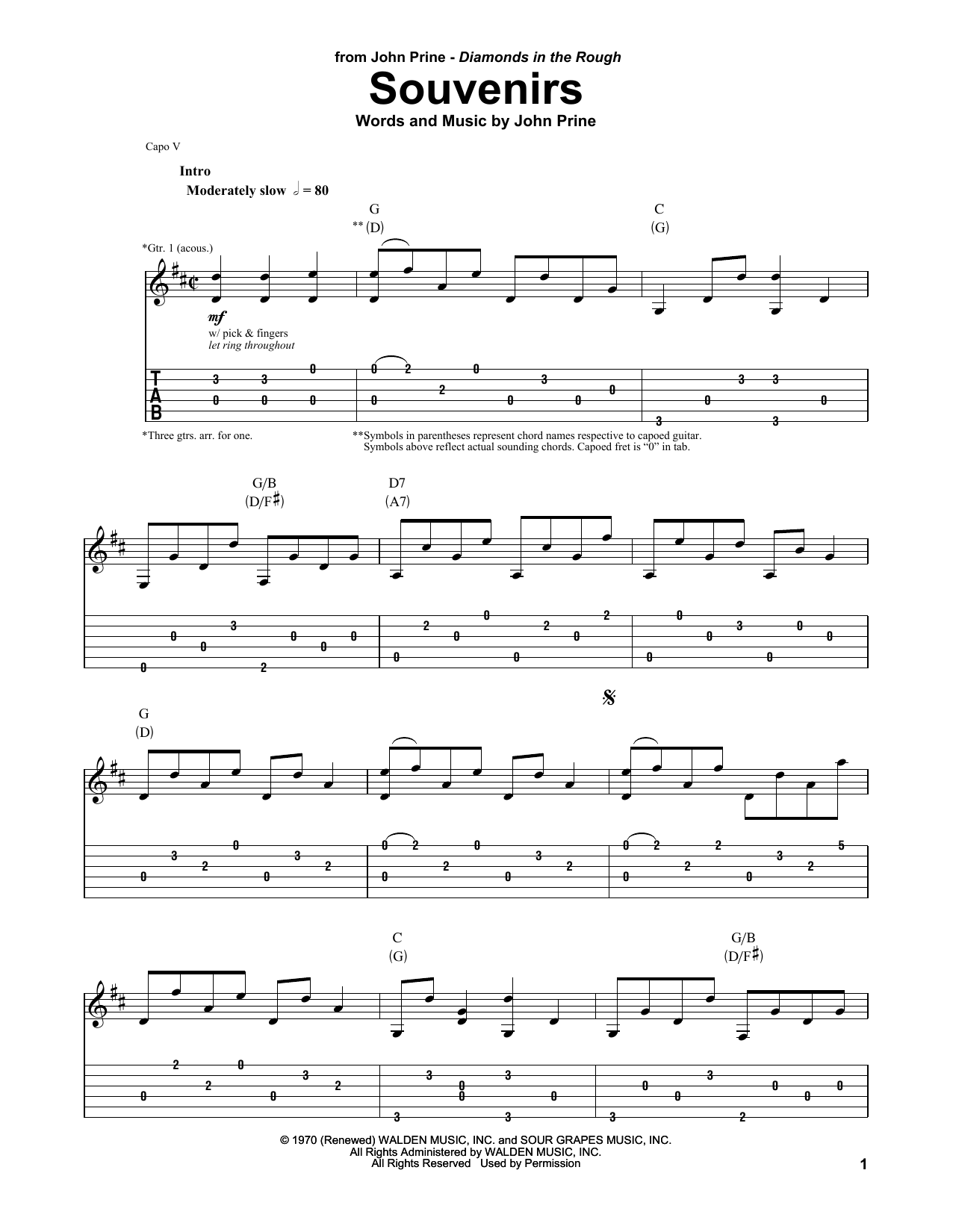 John Prine Souvenirs Sheet Music Notes & Chords for Piano, Vocal & Guitar (Right-Hand Melody) - Download or Print PDF