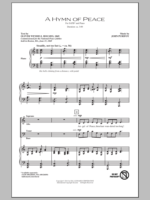 John Purifoy A Hymn Of Peace Sheet Music Notes & Chords for SATB - Download or Print PDF