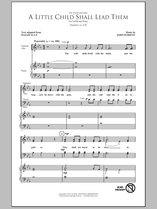 John Purifoy A Little Child Shall Lead Them Sheet Music Notes & Chords for SATB - Download or Print PDF