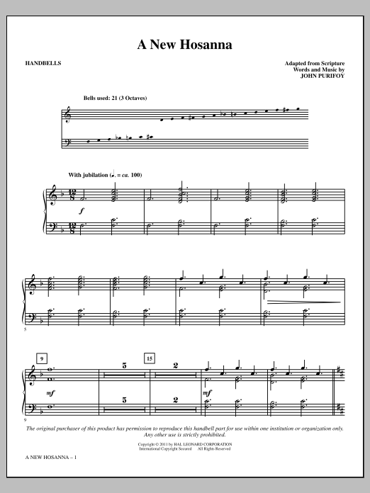 John Purifoy A New Hosanna Sheet Music Notes & Chords for Handbells - Download or Print PDF