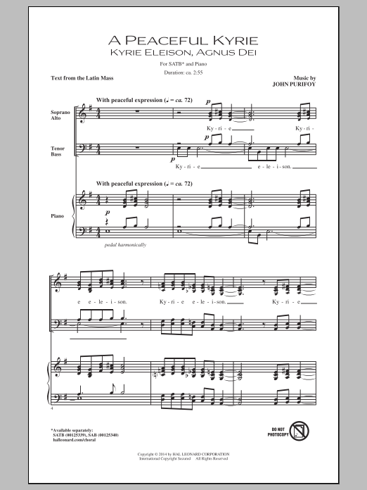 John Purifoy A Peaceful Kyrie Sheet Music Notes & Chords for SAB - Download or Print PDF