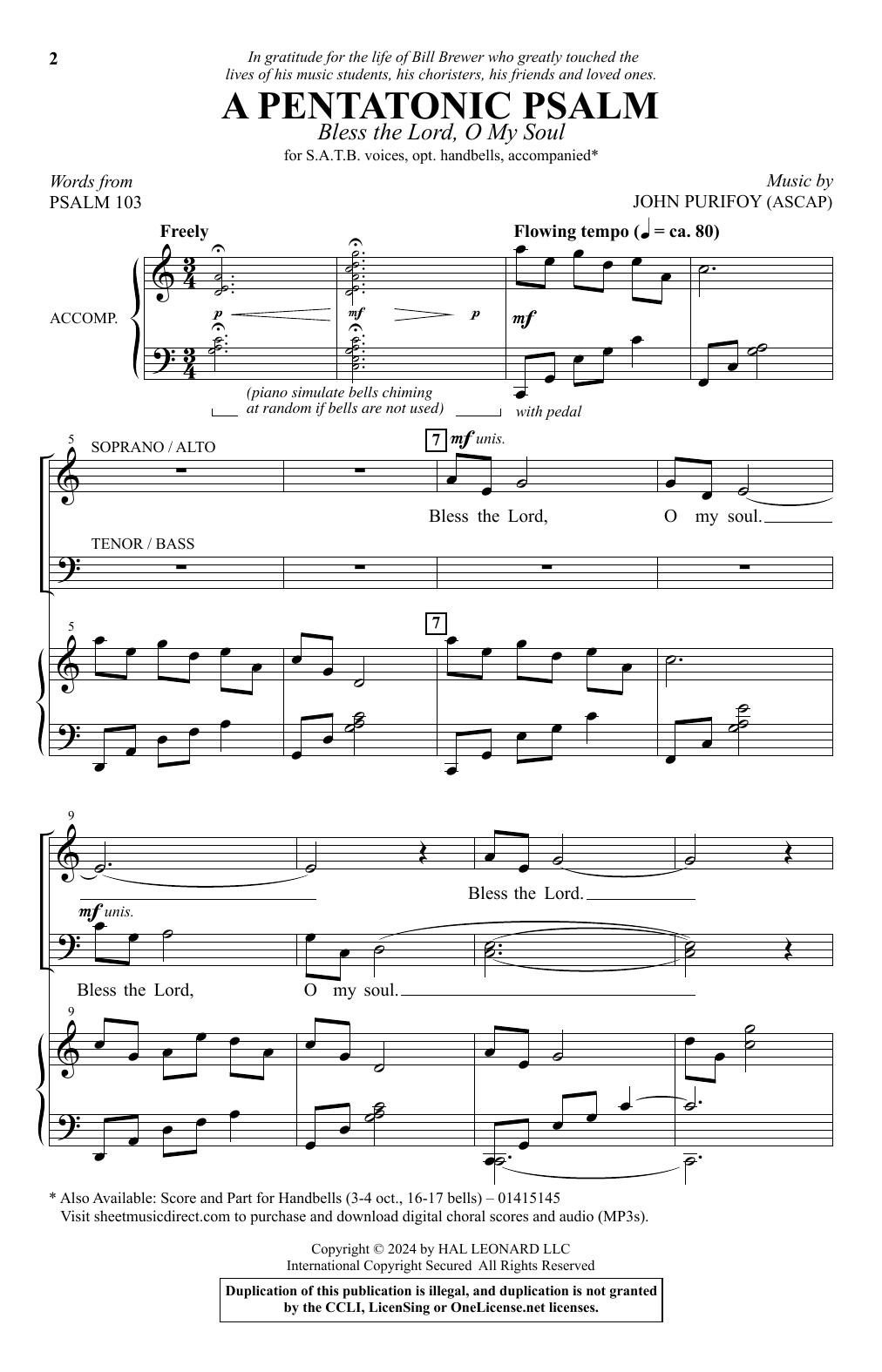 John Purifoy A Pentatonic Psalm (Bless The Lord, O My Soul) Sheet Music Notes & Chords for SATB Choir - Download or Print PDF