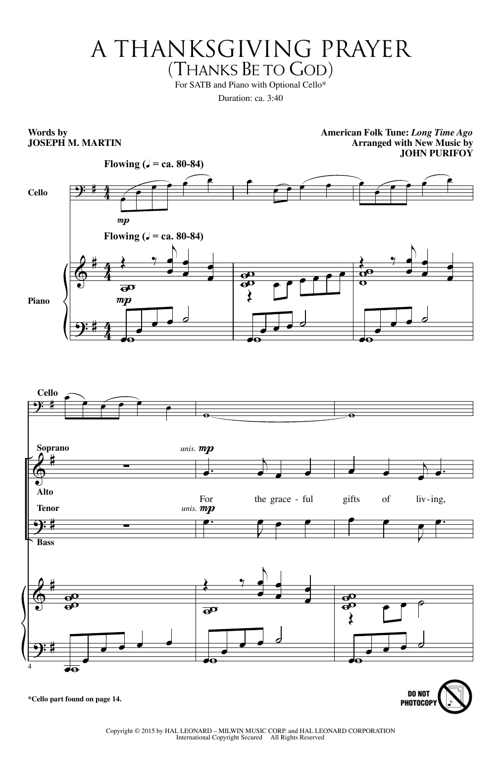 John Purifoy A Thanksgiving Prayer (Thanks Be To God) Sheet Music Notes & Chords for SATB - Download or Print PDF