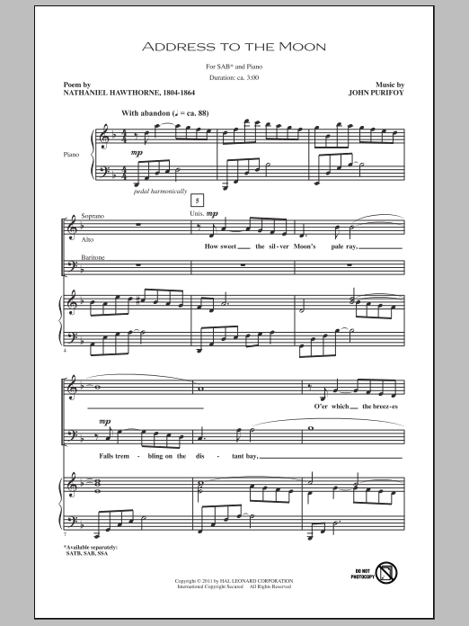 John Purifoy Address To The Moon Sheet Music Notes & Chords for SSA - Download or Print PDF