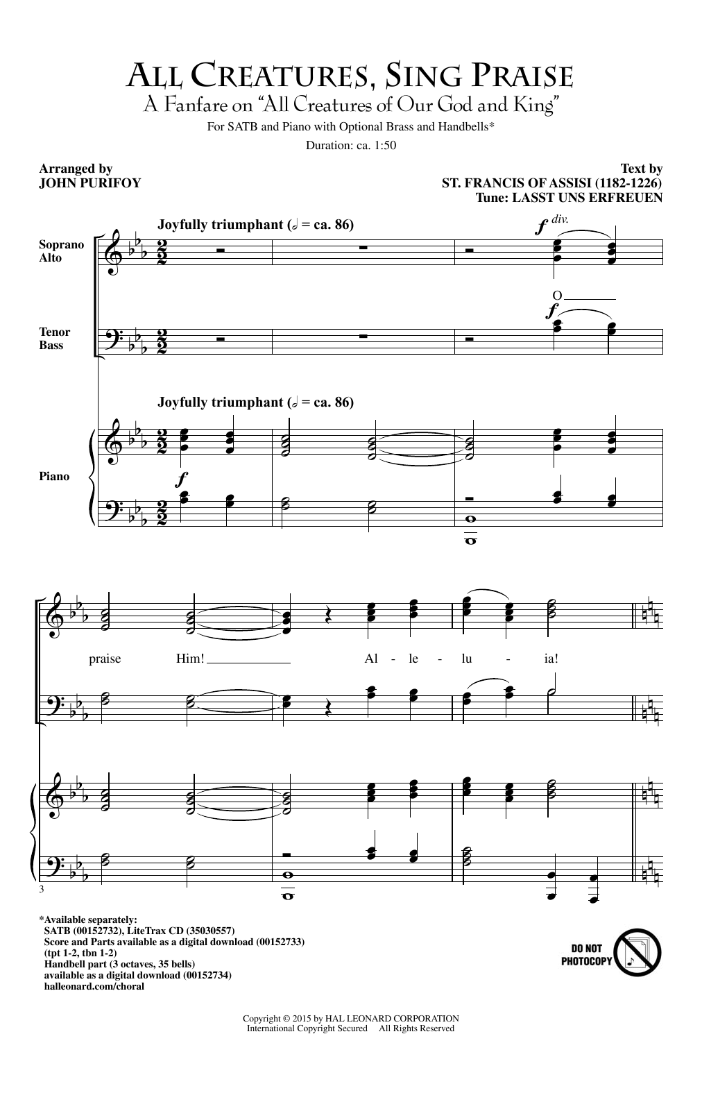 Traditional All Creatures, Sing Praise (arr. John Purifoy) Sheet Music Notes & Chords for SATB - Download or Print PDF