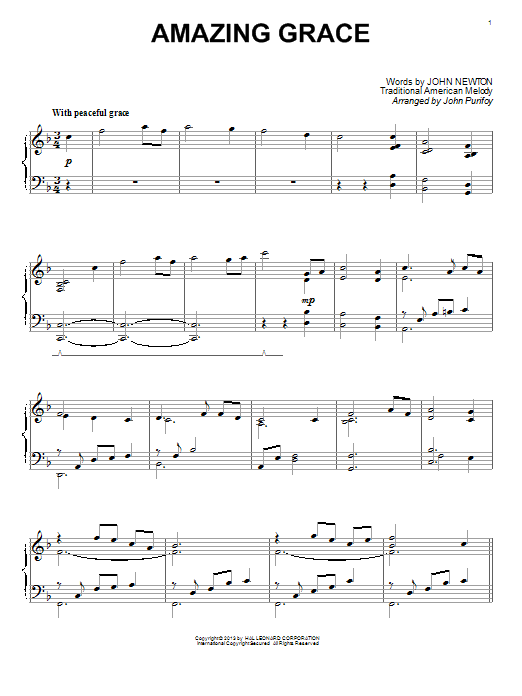 John Purifoy Amazing Grace Sheet Music Notes & Chords for Piano - Download or Print PDF