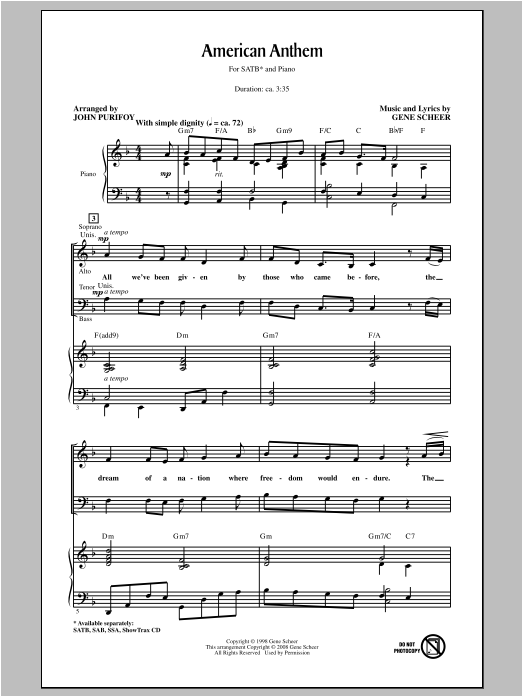 John Purifoy American Anthem Sheet Music Notes & Chords for SSA - Download or Print PDF