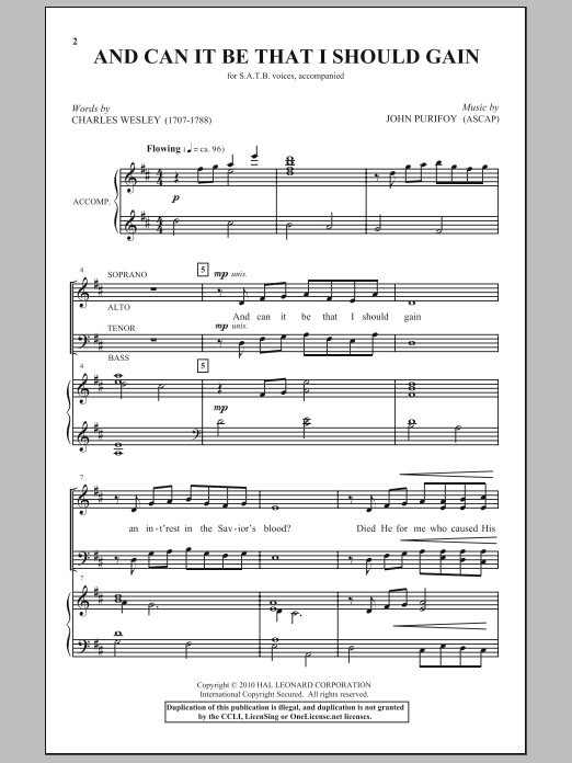 John Purifoy And Can It Be That I Should Gain Sheet Music Notes & Chords for SATB - Download or Print PDF