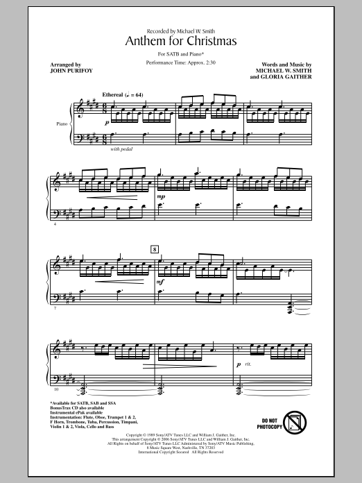 John Purifoy Anthem For Christmas Sheet Music Notes & Chords for SSA - Download or Print PDF