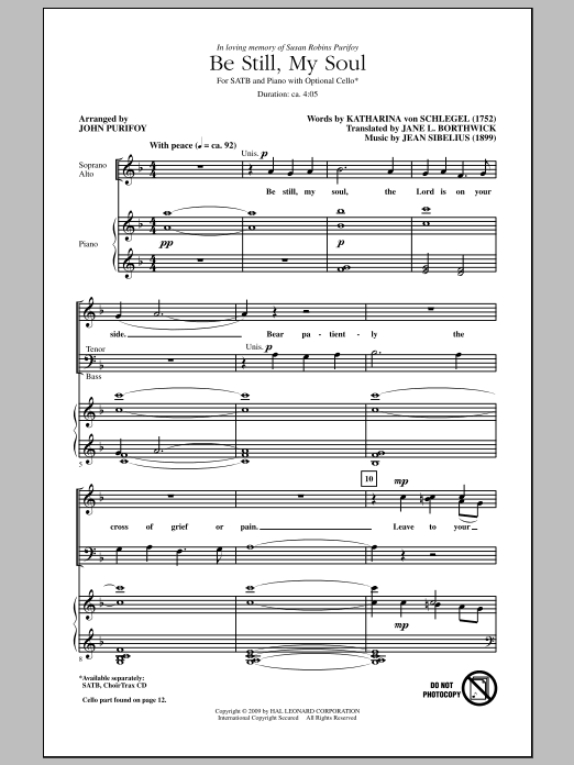 John Purifoy Be Still My Soul Sheet Music Notes & Chords for SATB - Download or Print PDF
