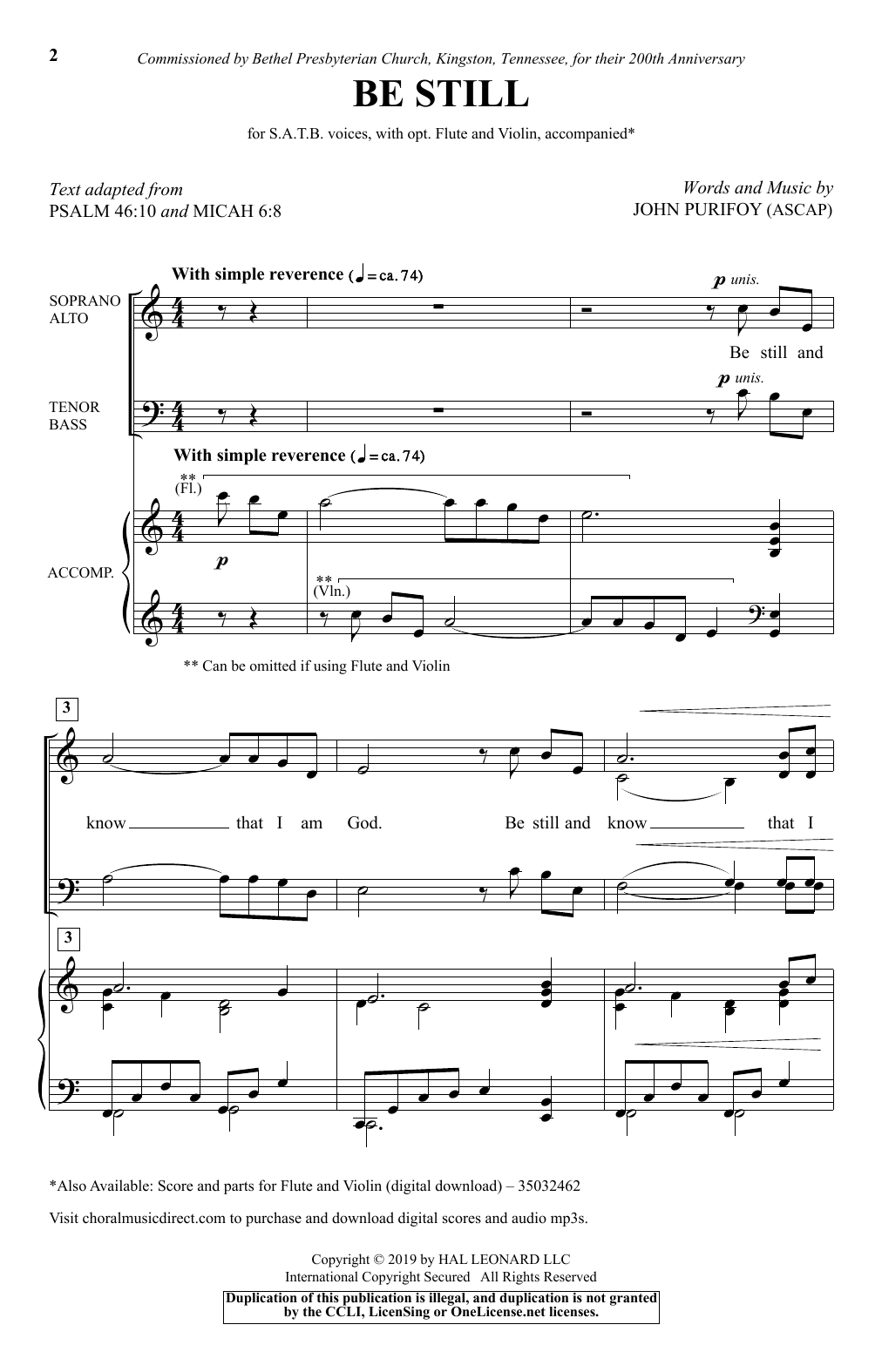 John Purifoy Be Still Sheet Music Notes & Chords for SATB Choir - Download or Print PDF