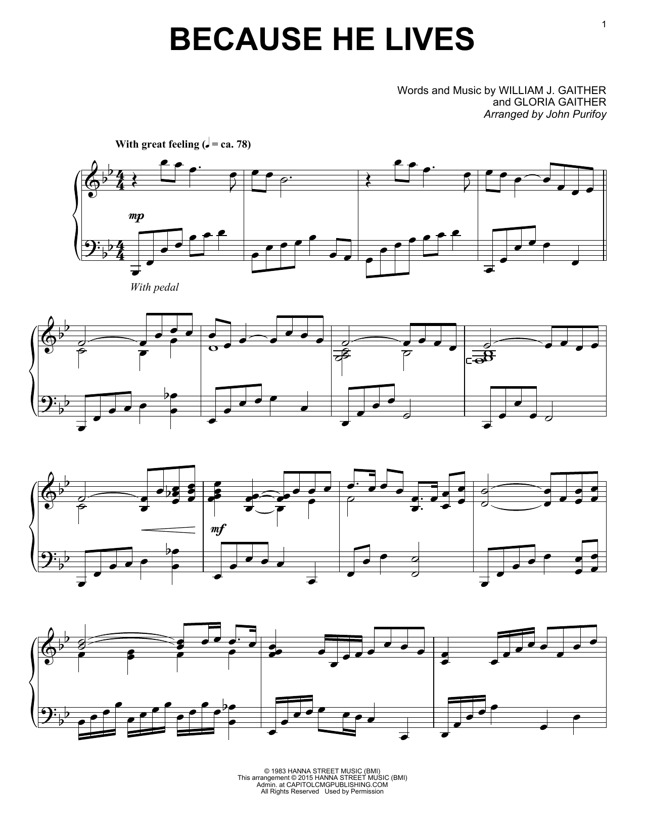 John Purifoy Because He Lives Sheet Music Notes & Chords for Piano - Download or Print PDF