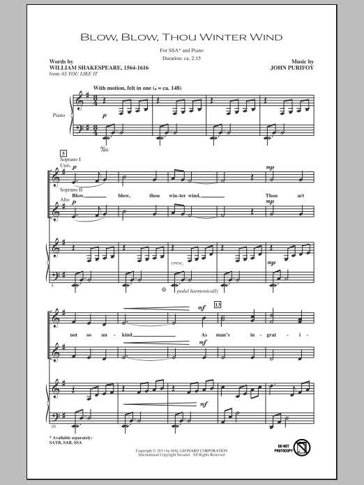 John Purifoy Blow, Blow, Thou Winter Wind Sheet Music Notes & Chords for SAB - Download or Print PDF