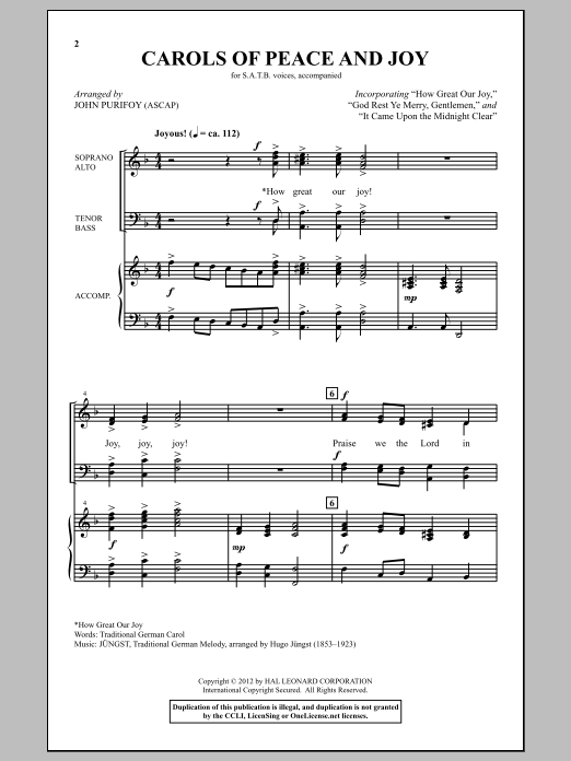 John Purifoy Carols Of Peace And Joy Sheet Music Notes & Chords for SATB - Download or Print PDF