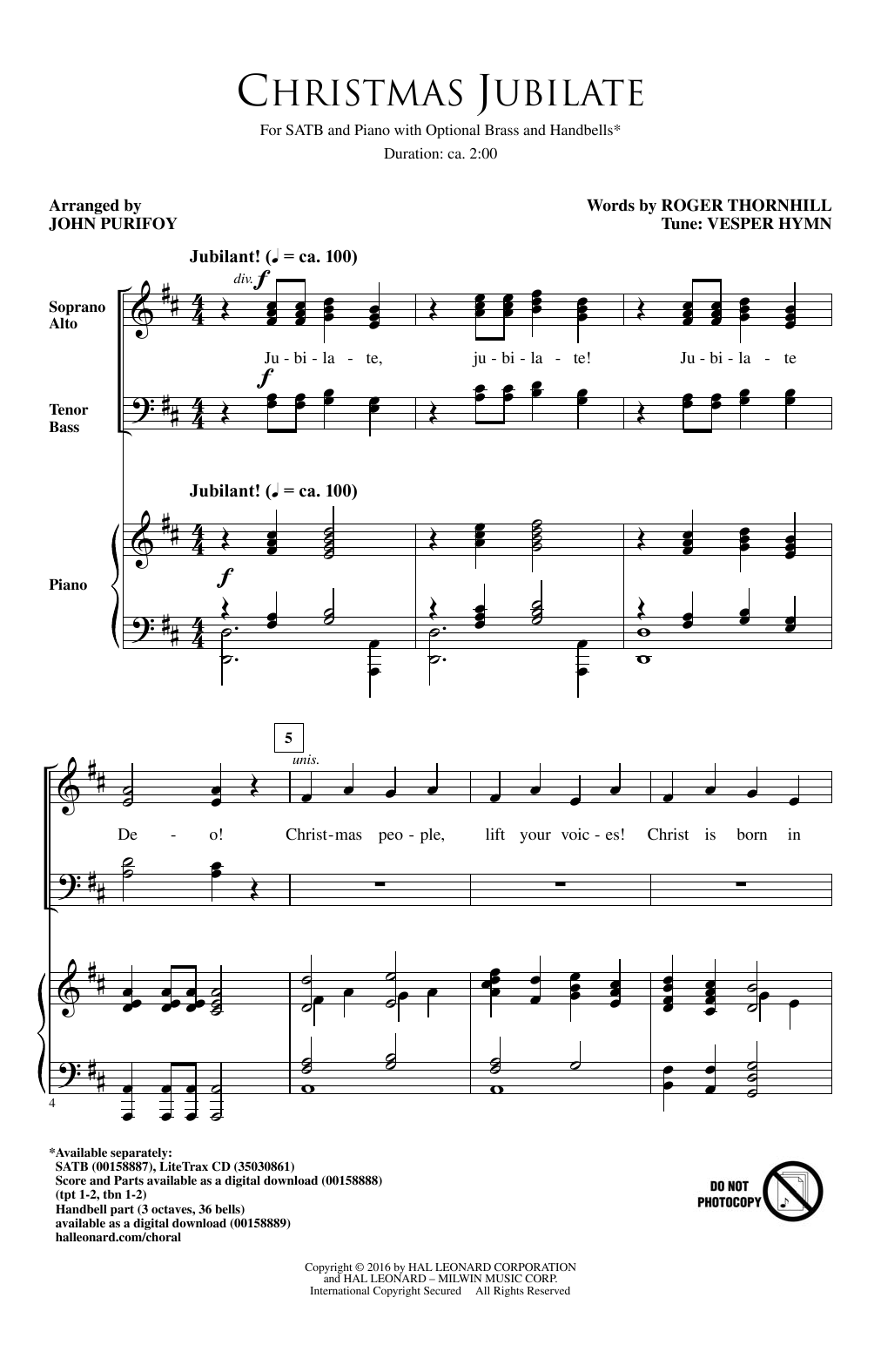 John Purifoy Christmas Jubilate Sheet Music Notes & Chords for SATB - Download or Print PDF