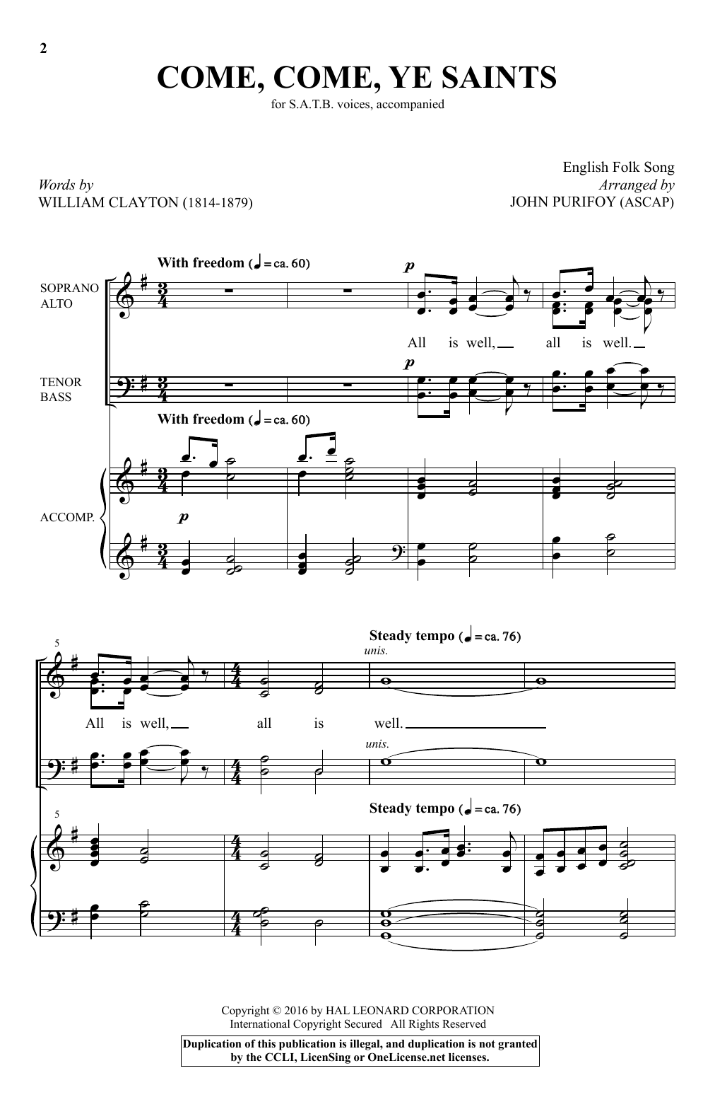 John Purifoy Come, Come, Ye Saints Sheet Music Notes & Chords for SATB - Download or Print PDF