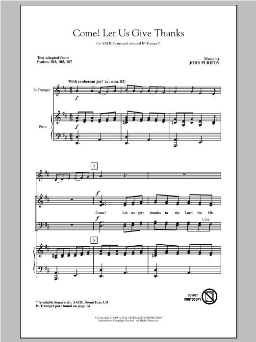 John Purifoy Come! Let Us Give Thanks Sheet Music Notes & Chords for SATB - Download or Print PDF