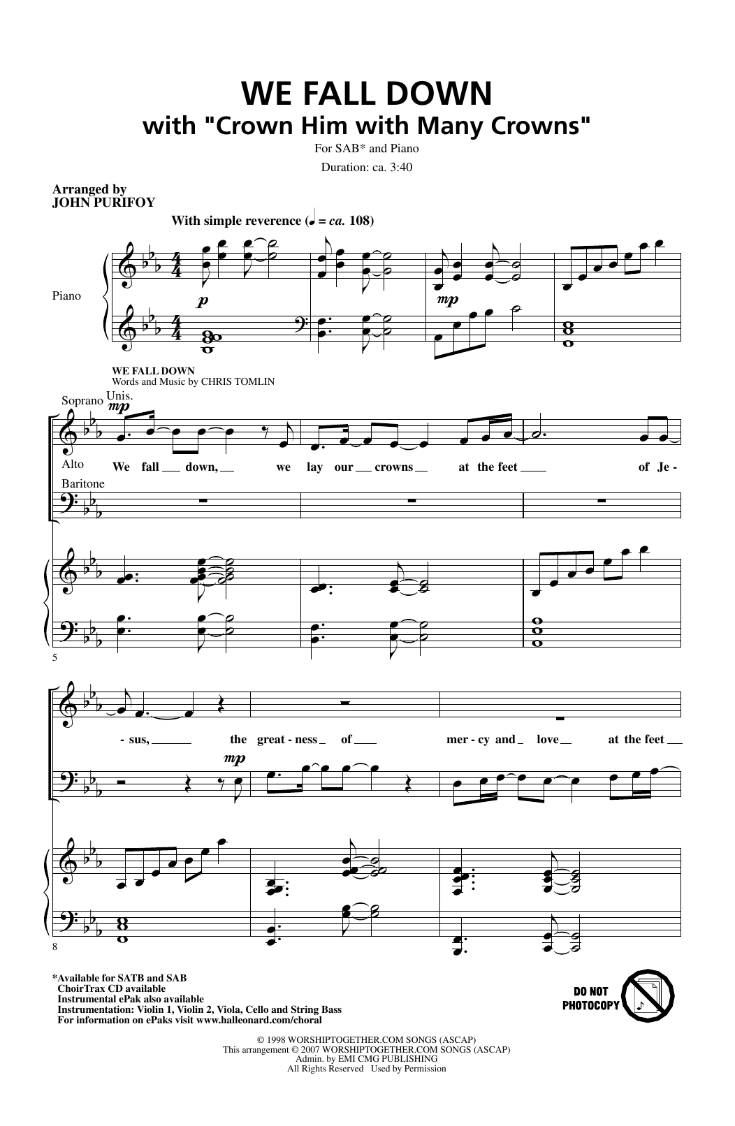John Purifoy Crown Him With Many Crowns Sheet Music Notes & Chords for SAB - Download or Print PDF