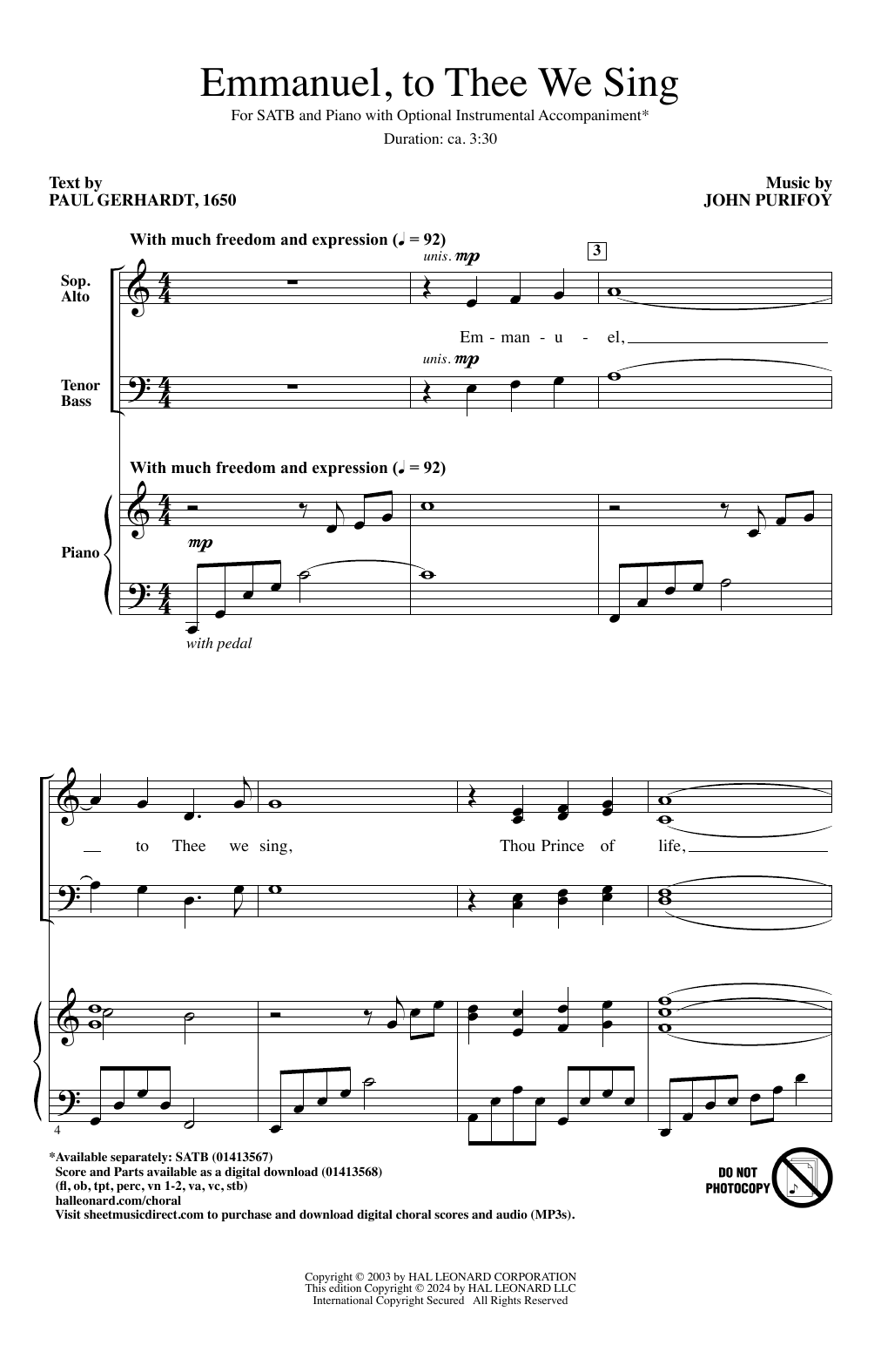 John Purifoy Emmanuel, To Thee We Sing Sheet Music Notes & Chords for SATB Choir - Download or Print PDF