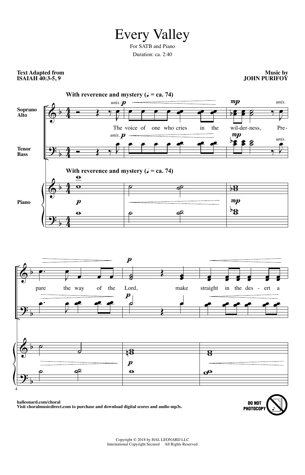 John Purifoy Every Valley Sheet Music Notes & Chords for SATB - Download or Print PDF