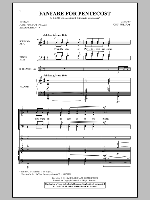 John Purifoy Fanfare For Pentecost Sheet Music Notes & Chords for Choral - Download or Print PDF