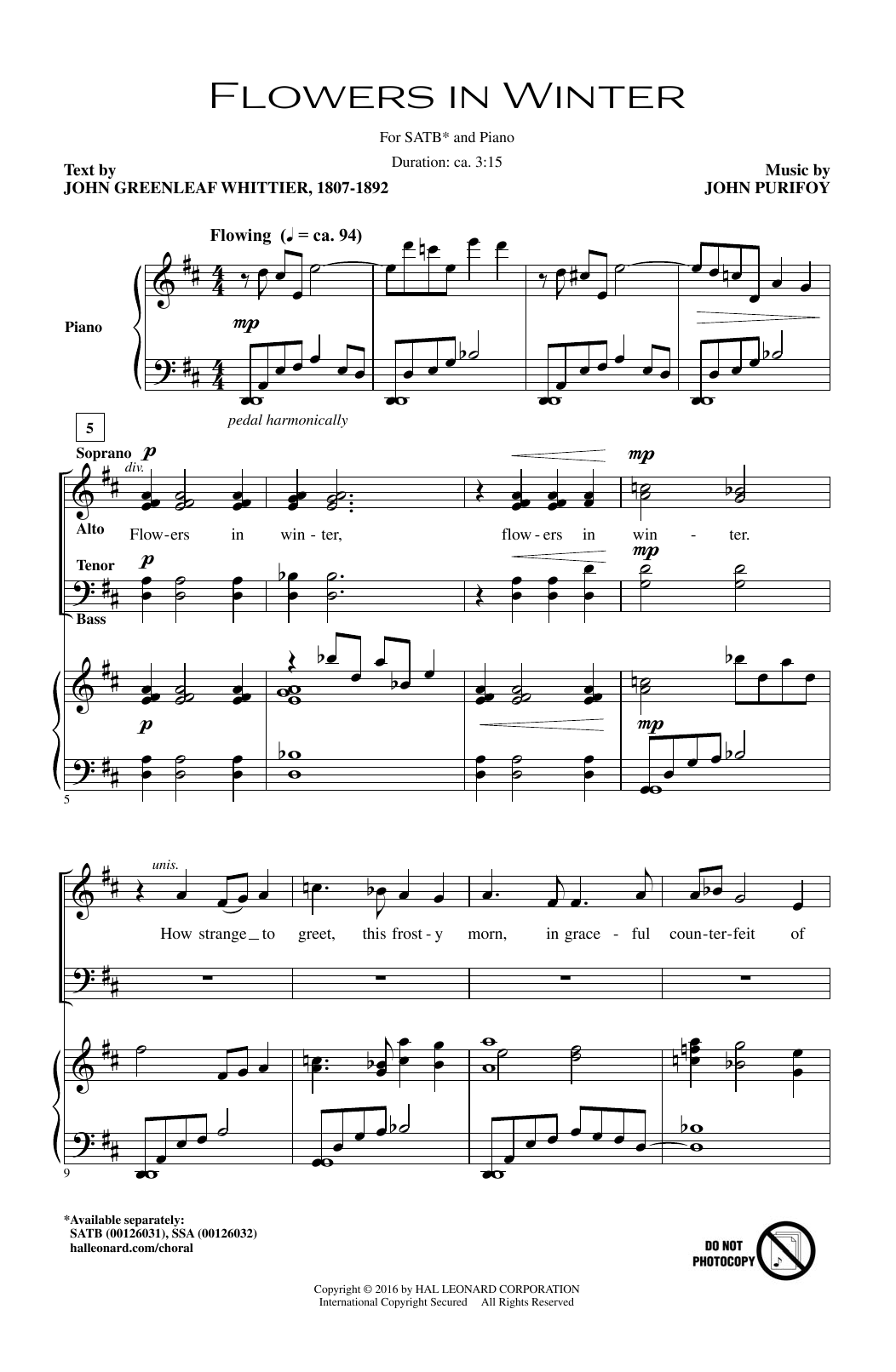 John Purifoy Flowers In Winter Sheet Music Notes & Chords for SATB - Download or Print PDF