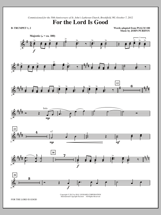 John Purifoy For The Lord Is Good - Bb Trumpet 1,2 Sheet Music Notes & Chords for Choir Instrumental Pak - Download or Print PDF